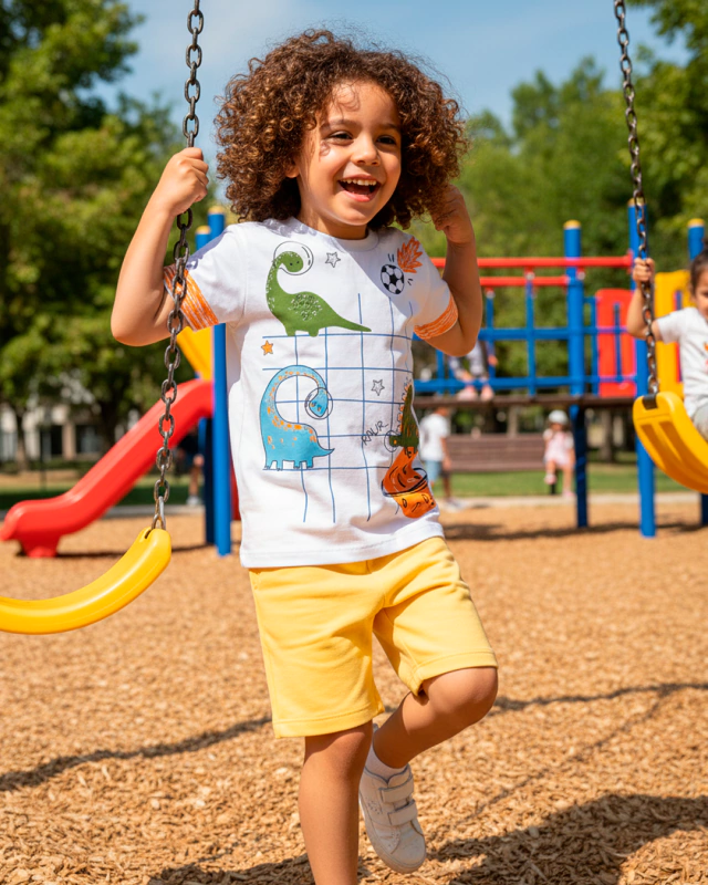 Holila | Camiseta Infantil Menino 100% Algodão | Dino Construção | Confortável, vista 2