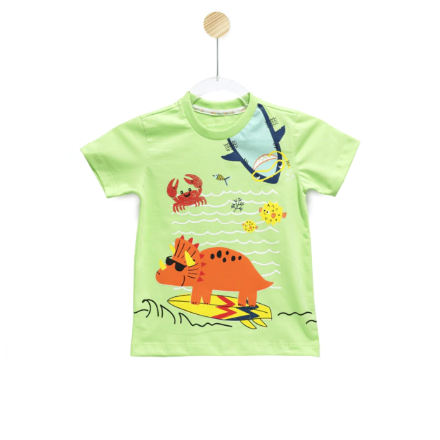 Holila | Camiseta Infantil Menino 100% Algodão | Dino na Onda | Confortável, vista 3
